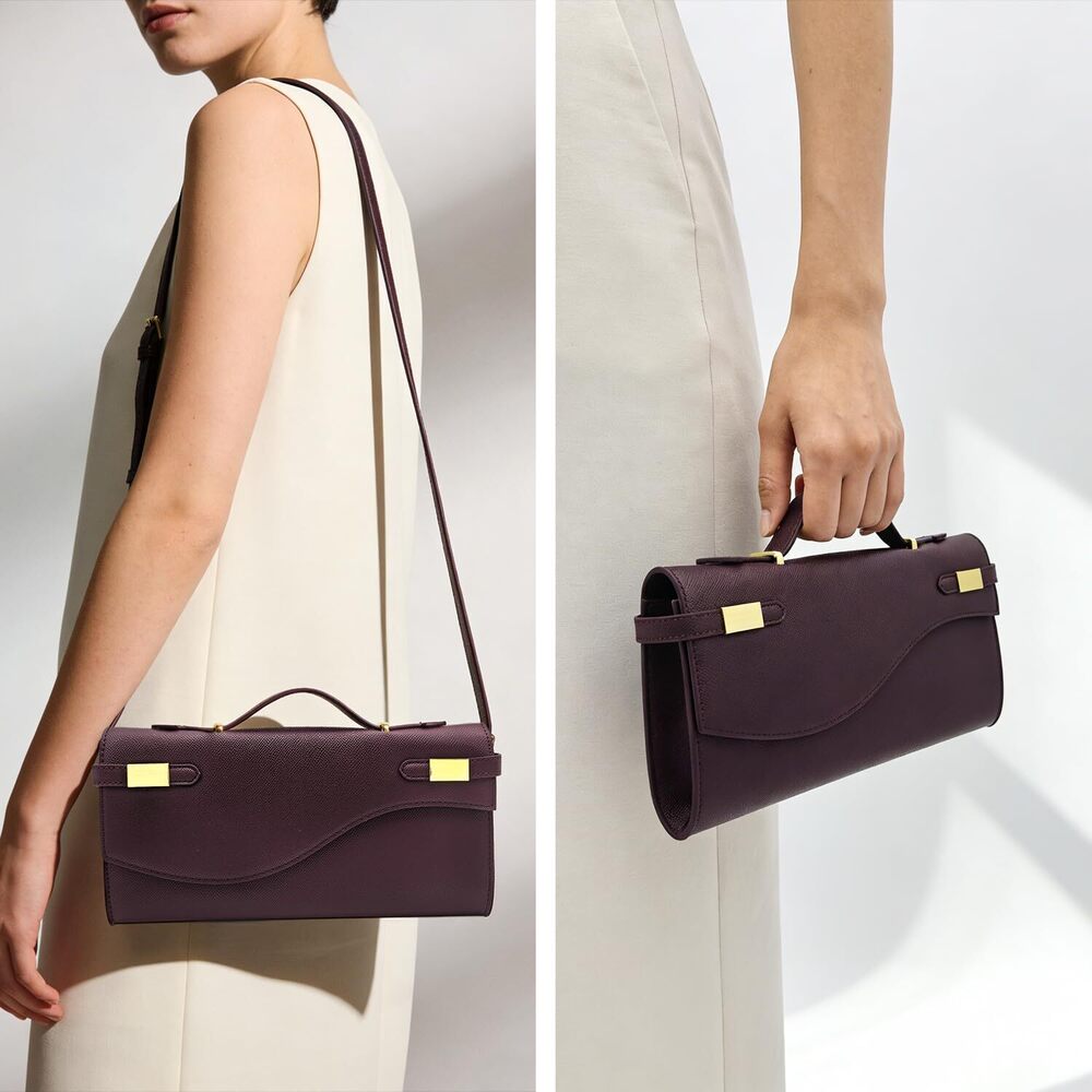 9761 Minimalist Long Envelope Shoulder Bag for Commute, White Formal Clutch - Picture 2 of 7